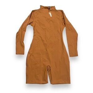 NWT Skims 4X All-In-One Long Sleeve Mid Thigh Onesie Bodysuit Caramel MSRP $98